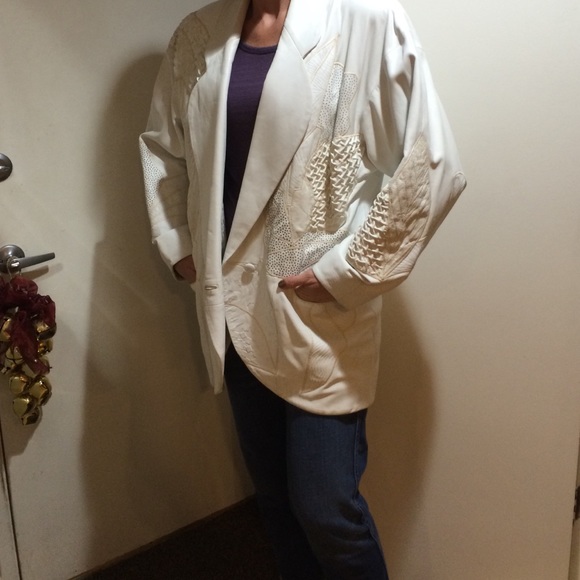 White Genuine Leather Unique Patterned Jacket - Picture 4 of 7